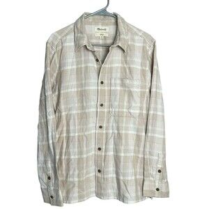 Madewell J Crew‎ Flannel Shacket Men's M Easy Fit Plaid Brushed Beige Brown Gorp